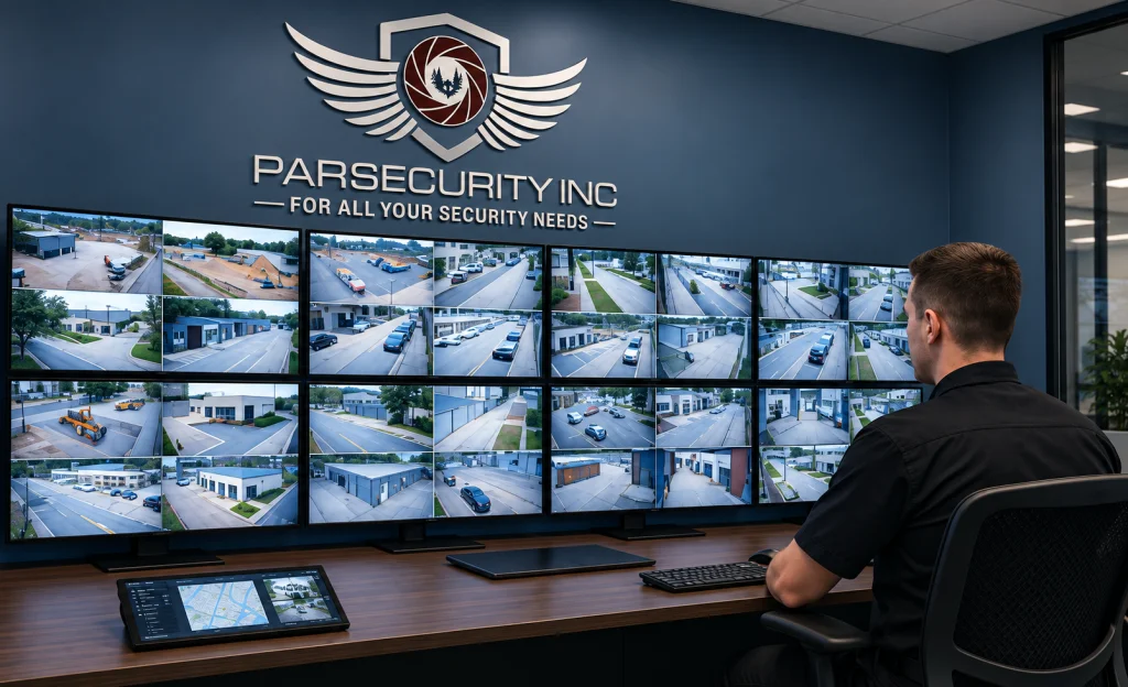 Conceptual illustration of a ParSecurity video monitoring center